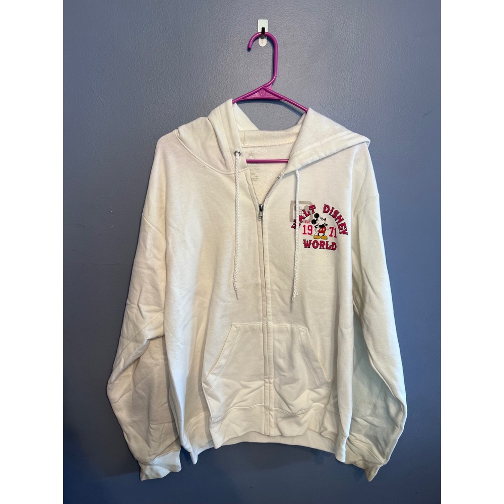 Disneyland Resorts Walt Disney World Unisex White Zip Up Hoodie Mickey Size MD